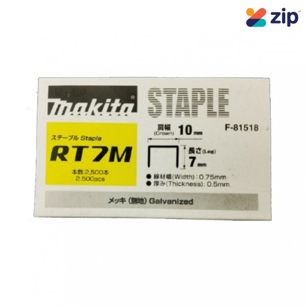 Makita F-81518-2500 - 10mm Crown x 7mm Staples 2500 Pack suit for Stapler DST112